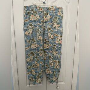 NWOT Kate Hill Silk Floral Pants - Blue and Cream